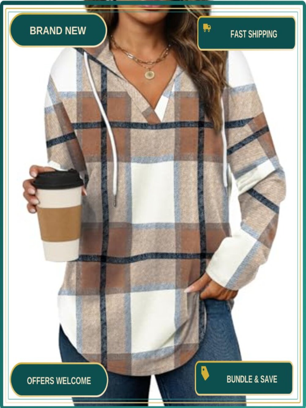 Womens Oversized Pullover Hoodie V-Neck Long Sleeve Drawstring Casual Sweatshirt